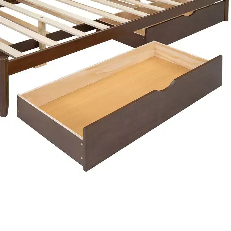 Lit queen size avec rangement et lit gigogne double XL, Lit plateforme queen size en bois avec 2 tiroirs de rangement