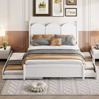 Lit queen size avec rangement et lit gigogne double XL, Lit plateforme queen size en bois avec 2 tiroirs de rangement