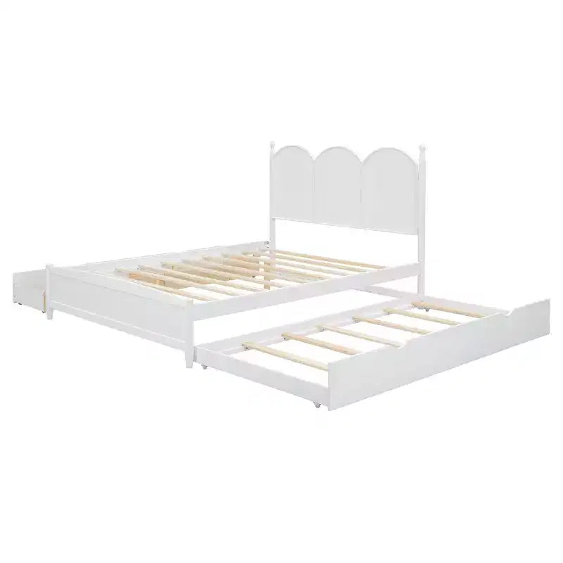 Lit queen size avec rangement et lit gigogne double XL, Lit plateforme queen size en bois avec 2 tiroirs de rangement