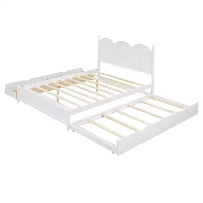 Lit queen size avec rangement et lit gigogne double XL, Lit plateforme queen size en bois avec 2 tiroirs de rangement