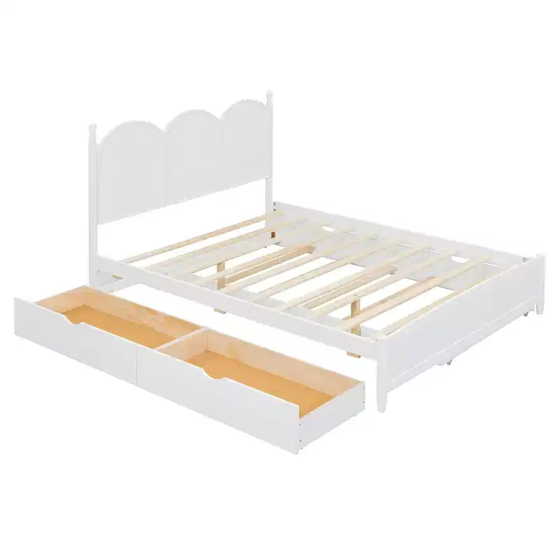 Lit queen size avec rangement et lit gigogne double XL, Lit plateforme queen size en bois avec 2 tiroirs de rangement