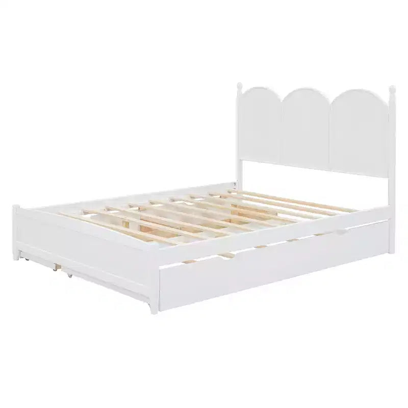 Lit queen size avec rangement et lit gigogne double XL, Lit plateforme queen size en bois avec 2 tiroirs de rangement