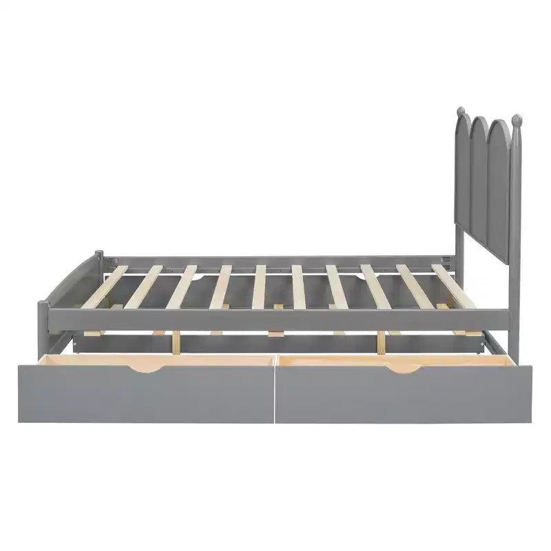 Lit queen size avec rangement et lit gigogne double XL, Lit plateforme queen size en bois avec 2 tiroirs de rangement