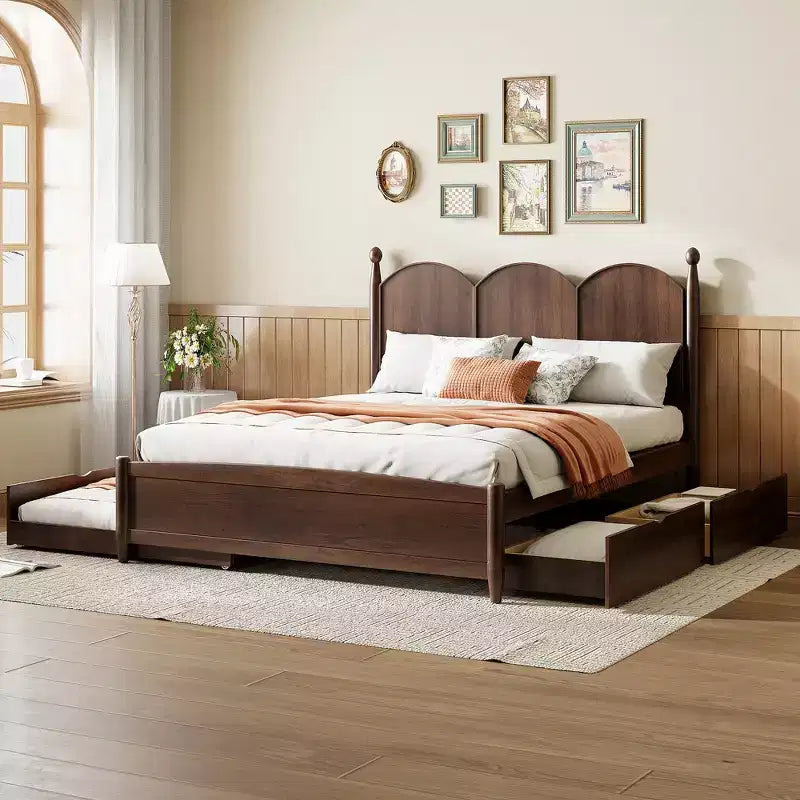 Lit queen size avec rangement et lit gigogne double XL, Lit plateforme queen size en bois avec 2 tiroirs de rangement