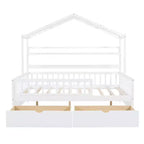 Lit cabane pleine grandeur avec tiroirs et étagères de rangement, lit plateforme pour enfants avec clôture de sécurité, cadre de lit cabane en bois pour filles et garçons, blanc