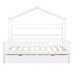 Lit cabane pleine grandeur avec tiroirs et étagères de rangement, lit plateforme pour enfants avec clôture de sécurité, cadre de lit cabane en bois pour filles et garçons, blanc