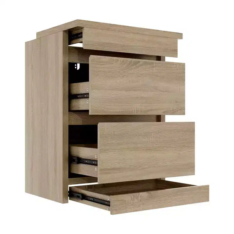Table de chevet Famapy en chêne clair avec tiroir caché, abattant supérieur - Porte avec serrure NFC et tiroir inférieur à ouverture par pression, table d'appoint pour chambre et salon