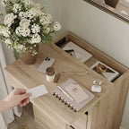 Table de chevet Famapy en chêne clair avec tiroir caché, abattant supérieur - Porte avec serrure NFC et tiroir inférieur à ouverture par pression, table d'appoint pour chambre et salon