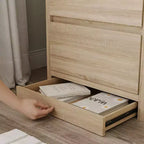 Table de chevet Famapy en chêne clair avec tiroir caché, abattant supérieur - Porte avec serrure NFC et tiroir inférieur à ouverture par pression, table d'appoint pour chambre et salon