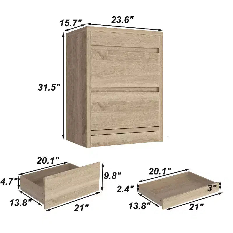 Table de chevet Famapy en chêne clair avec tiroir caché, abattant supérieur - Porte avec serrure NFC et tiroir inférieur à ouverture par pression, table d'appoint pour chambre et salon