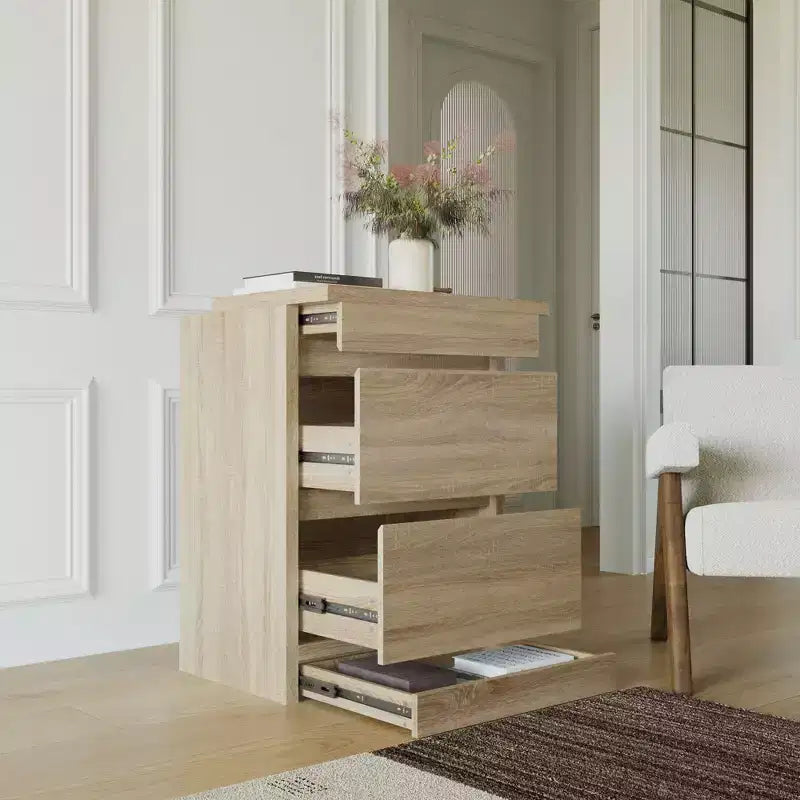Table de chevet Famapy en chêne clair avec tiroir caché, abattant supérieur - Porte avec serrure NFC et tiroir inférieur à ouverture par pression, table d'appoint pour chambre et salon