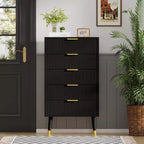 Commode à cinq tiroirs avec poignées et pieds en métal, idéale pour la chambre, le salon, le couloir et l'entrée.