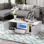 Bestier Modern High Glossy Rectangle Coffee Table, Stylish Center Table with Storage Space, Accent Furniture with 16 Color LED Lights for Living Room