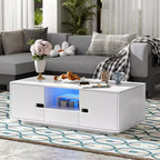 Table basse rectangulaire moderne Bestier, brillante et élégante, avec espace de rangement et 16 couleurs de lumières LED pour le salon