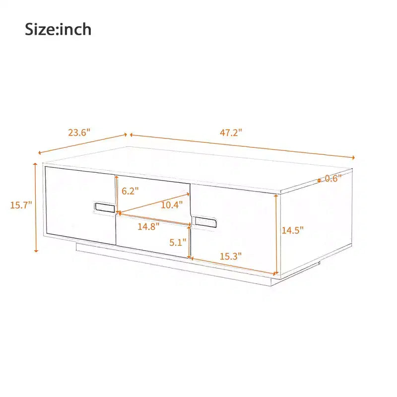 Table basse rectangulaire moderne Bestier, brillante et élégante, avec espace de rangement et 16 couleurs de lumières LED pour le salon