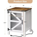 COZONY Table de chevet de ferme 24 po avec station de charge, étagère réglable à porte de grange, table d'appoint rustique pour chambre à coucher et salon