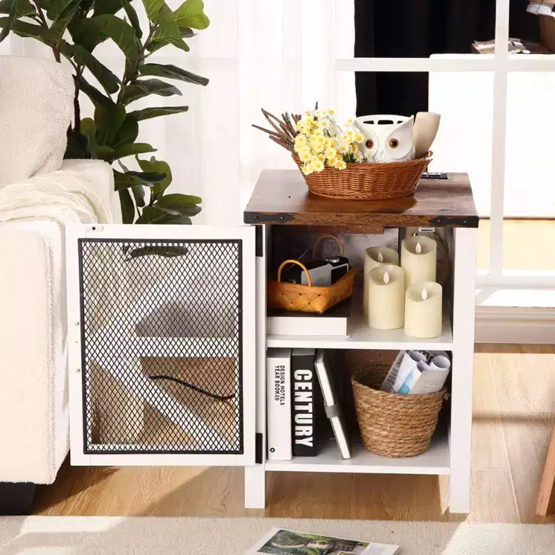 COZONY Table de chevet de ferme 24 po avec station de charge, étagère réglable à porte de grange, table d'appoint rustique pour chambre à coucher et salon