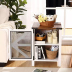 COZONY Table de chevet de ferme 24 po avec station de charge, étagère réglable à porte de grange, table d'appoint rustique pour chambre à coucher et salon