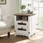 Table de chevet de ferme COZONY avec station de charge, tiroirs, compartiment de rangement ouvert, table de chevet pour chambre à coucher et salon