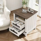 Table de chevet de ferme COZONY avec station de charge, tiroirs, compartiment de rangement ouvert, table de chevet pour chambre à coucher et salon