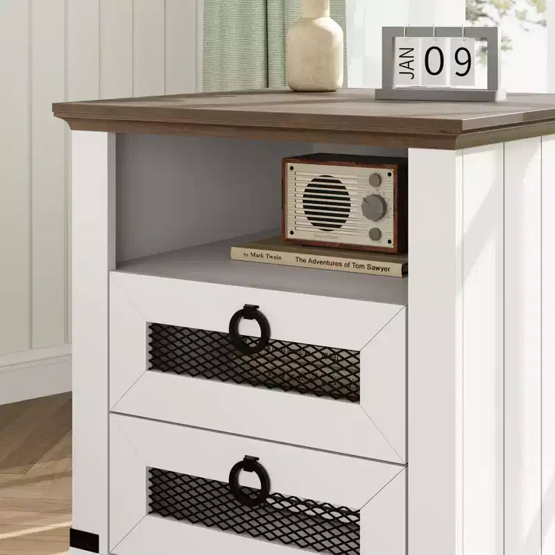 Table de chevet de ferme COZONY avec station de charge, tiroirs, compartiment de rangement ouvert, table de chevet pour chambre à coucher et salon