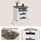 Table de chevet de ferme COZONY avec station de charge, tiroirs, compartiment de rangement ouvert, table de chevet pour chambre à coucher et salon