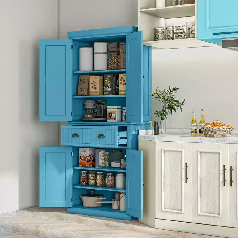 Meuble de Rangement de Cuisine, Buffet avec 4 Portes et 3 Étagères Réglables, Grand Tiroir Central, 72 po
