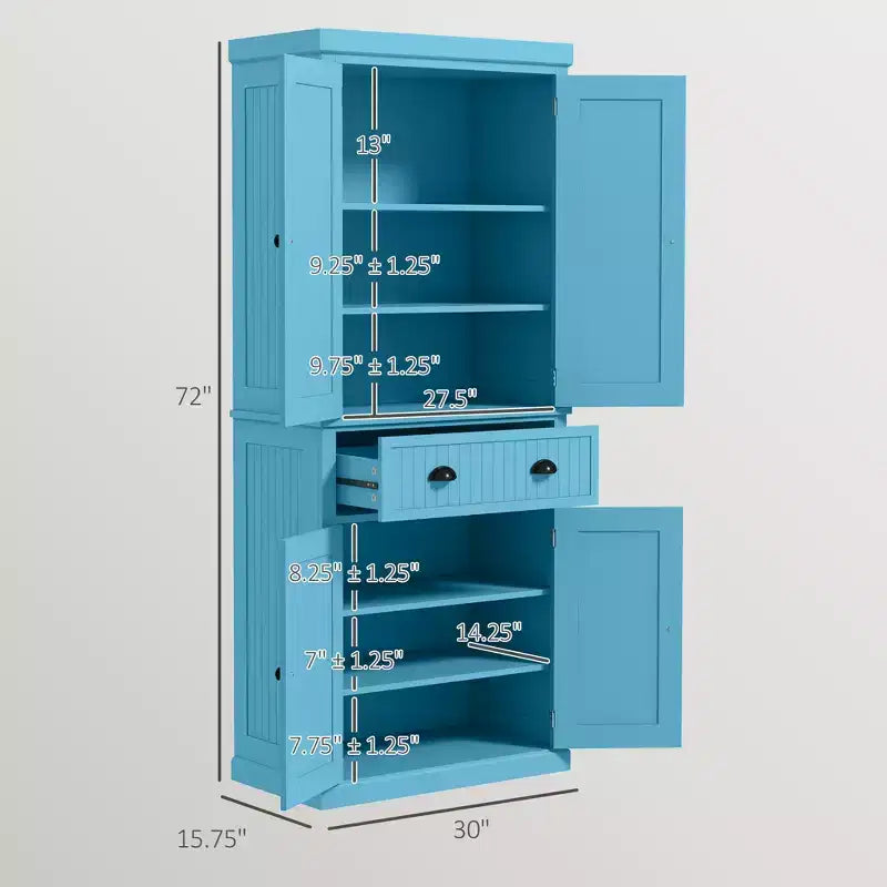 Meuble de Rangement de Cuisine, Buffet avec 4 Portes et 3 Étagères Réglables, Grand Tiroir Central, 72 po