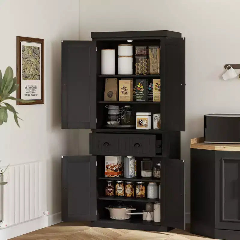 Meuble de Rangement de Cuisine, Buffet avec 4 Portes et 3 Étagères Réglables, Grand Tiroir Central, 72 po