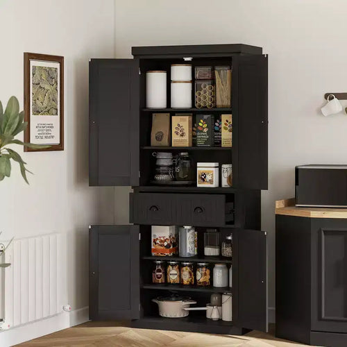 Meuble de Rangement de Cuisine, Buffet avec 4 Portes et 3 Étagères Réglables, Grand Tiroir Central, 72 po