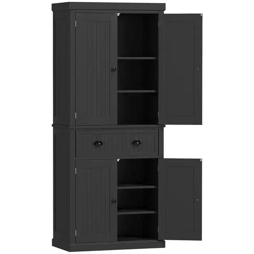 72 Kitchen Pantry Storage Cabinet, Cupboard with 4 Doors and 3 Adjustable Shelves, Large Central Drawer