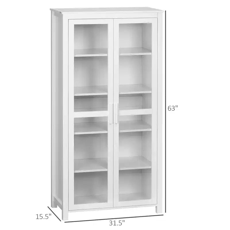 Armoire de cuisine garde-manger de 63 po, Armoire de rangement autonome, Vitrine avec 2 portes vitrées et 2 étagères réglables pour salle à manger