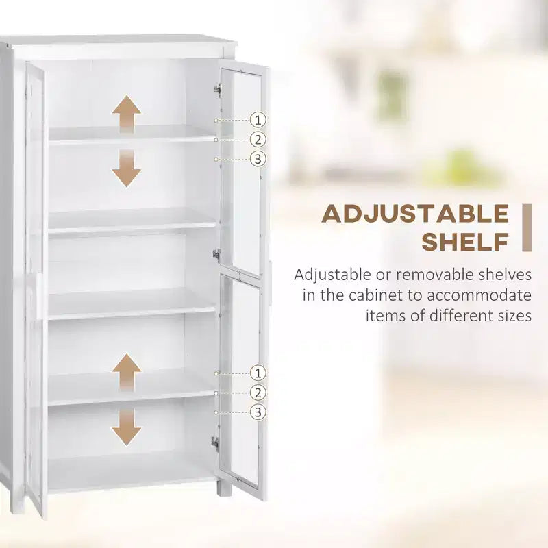 Armoire de cuisine garde-manger de 63 po, Armoire de rangement autonome, Vitrine avec 2 portes vitrées et 2 étagères réglables pour salle à manger
