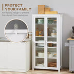 Armoire de cuisine garde-manger de 63 po, Armoire de rangement autonome, Vitrine avec 2 portes vitrées et 2 étagères réglables pour salle à manger