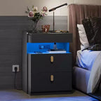 Table de chevet GALAXHERO avec lumières LED et station de charge, avec plateau coulissant et 2 tiroirs, table d'appoint intelligente pour chambre ou salon