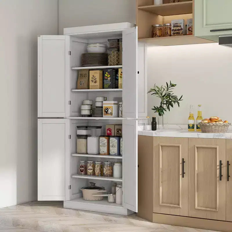 Armoire de cuisine 72, armoire de rangement de garde-manger avec portes et étagères, armoire de garde-manger autoportante à grain de bois