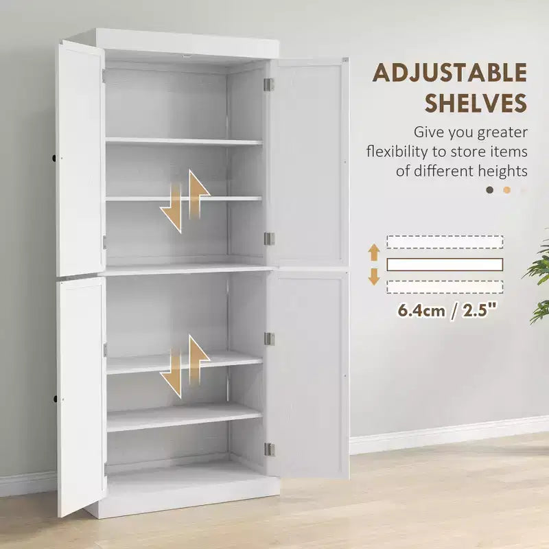 Armoire de cuisine 72, armoire de rangement de garde-manger avec portes et étagères, armoire de garde-manger autoportante à grain de bois