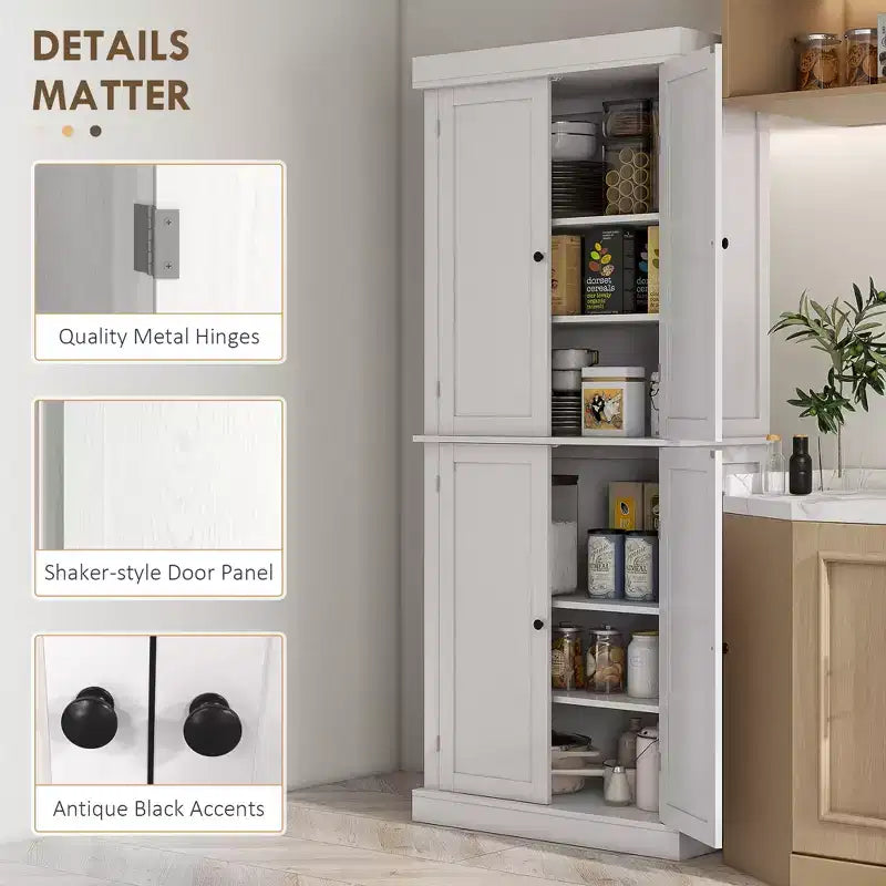 Armoire de cuisine 72, armoire de rangement de garde-manger avec portes et étagères, armoire de garde-manger autoportante à grain de bois