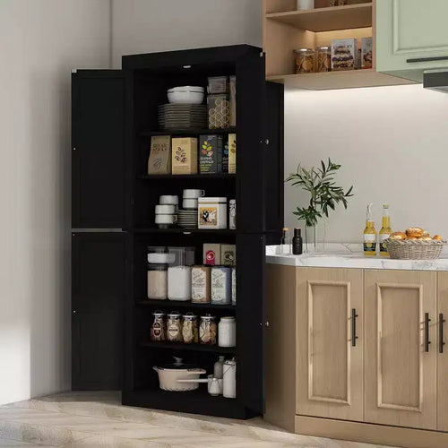 Armoire de cuisine 72, armoire de rangement de garde-manger avec portes et étagères, armoire de garde-manger autoportante à grain de bois