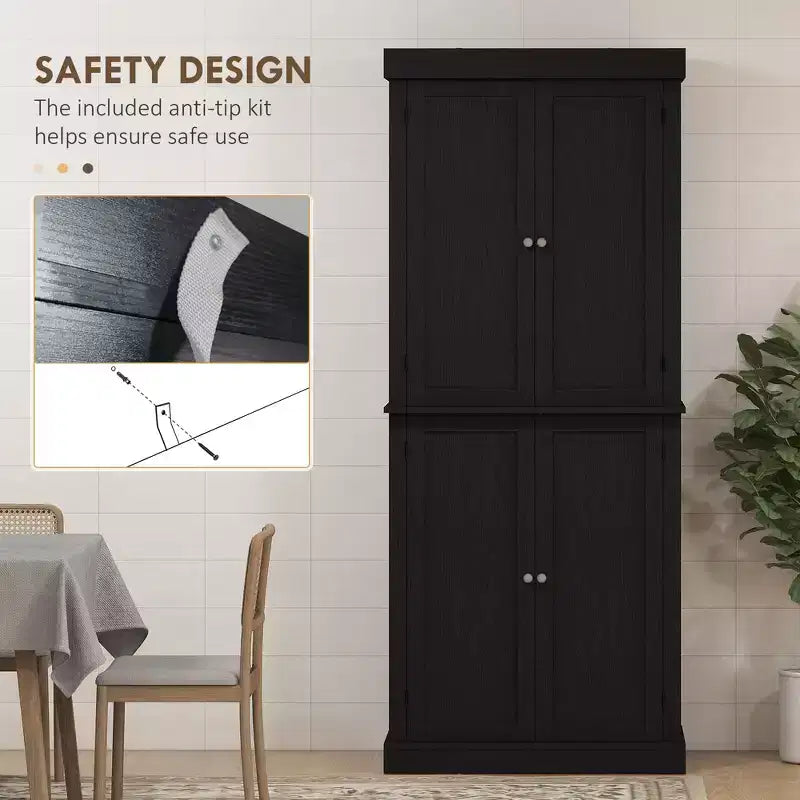 Armoire de cuisine 72, armoire de rangement de garde-manger avec portes et étagères, armoire de garde-manger autoportante à grain de bois