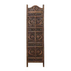 Paravent Royal Hampton de 71 pouces à 4 panneaux en bois de manguier, sculpté à la main, motif soleil et lune, marron