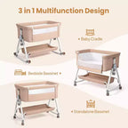 JOYMOR Couffin Bébé 3 en 1, Cododo pour Bébé, avec Matelas Confortable et Roues, 6 Hauteurs Réglables, Pliage Facile (Beige)