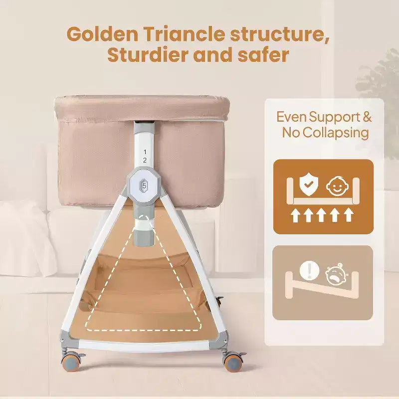 JOYMOR Couffin Bébé 3 en 1, Cododo pour Bébé, avec Matelas Confortable et Roues, 6 Hauteurs Réglables, Pliage Facile (Beige)