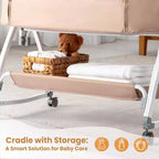 JOYMOR Couffin Bébé 3 en 1, Cododo pour Bébé, avec Matelas Confortable et Roues, 6 Hauteurs Réglables, Pliage Facile (Beige)