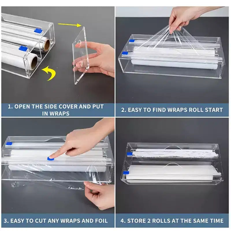 Organisateur de papier aluminium et film plastique – Distributeur de rangement en acrylique pour tiroir de cuisine (taille standard, transparent)