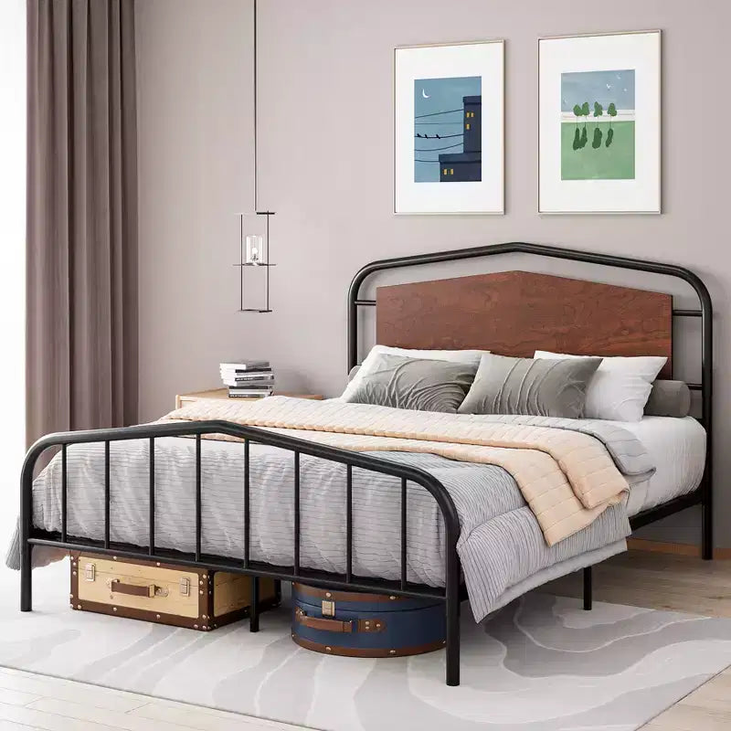 Platform Bed Frame with Wooden Headboard - Heavy Duty Metal Frame, No Box Spring Needed, Noise Free, Easy Assembly, Walnut Brown, FULL