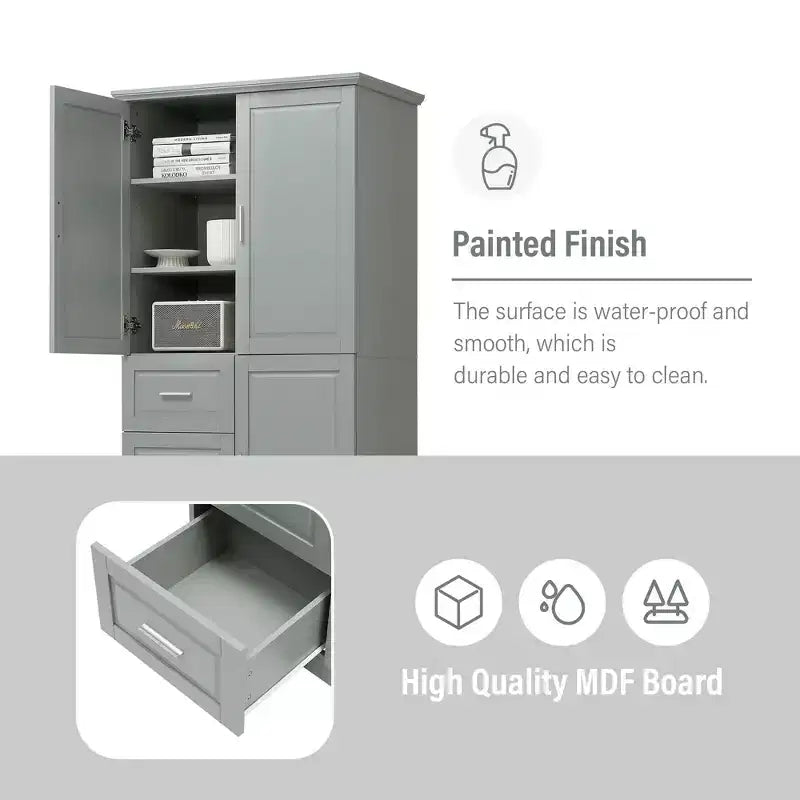Armoire de rangement haute et large avec portes pour salle de bain/bureau, trois tiroirs, blanche