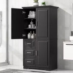 Armoire de rangement haute et large avec portes pour salle de bain/bureau, trois tiroirs, blanche
