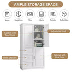 Armoire de rangement haute et large avec portes pour salle de bain/bureau, trois tiroirs, blanche