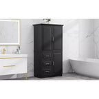 Armoire de rangement haute et large avec portes pour salle de bain/bureau, trois tiroirs, blanche